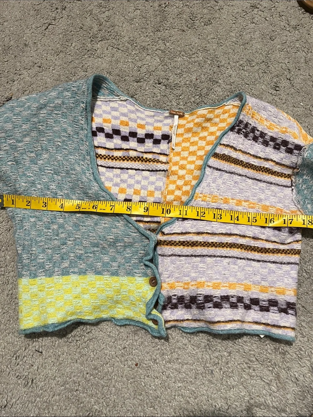 Free People Multicolor Design Bohemian Front Button Cropped Cardigan Sweater